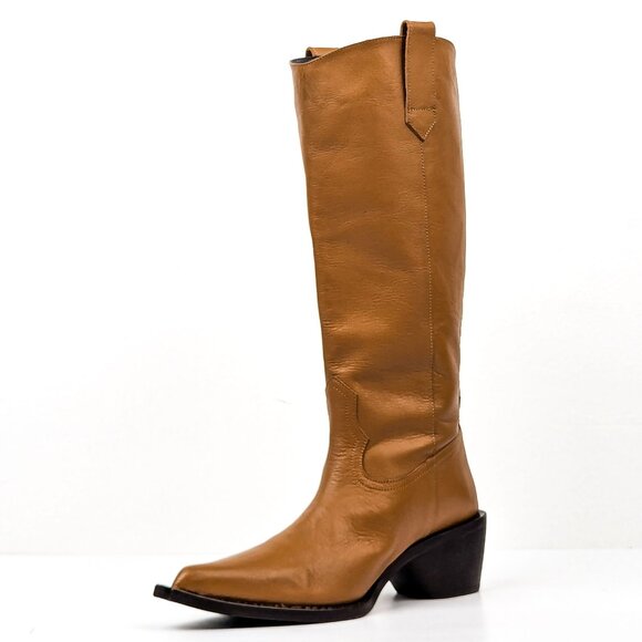 Simon Miller Wmn Bandi Goatskin Brown Leather Western Cowboy Knee Boot 7US EUR37 - Picture 3 of 8